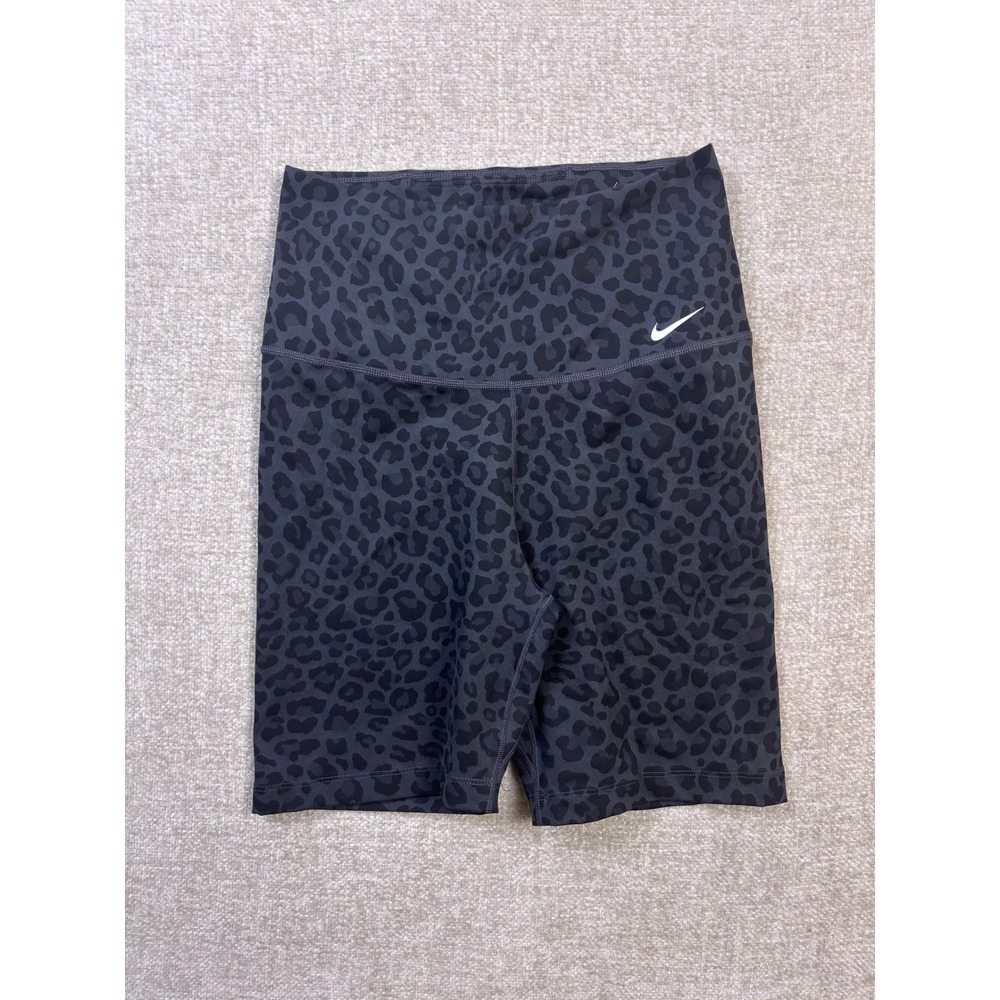Nike Dri-FIT Women Gray Leopard Print Biker Shorts High Waisted Small